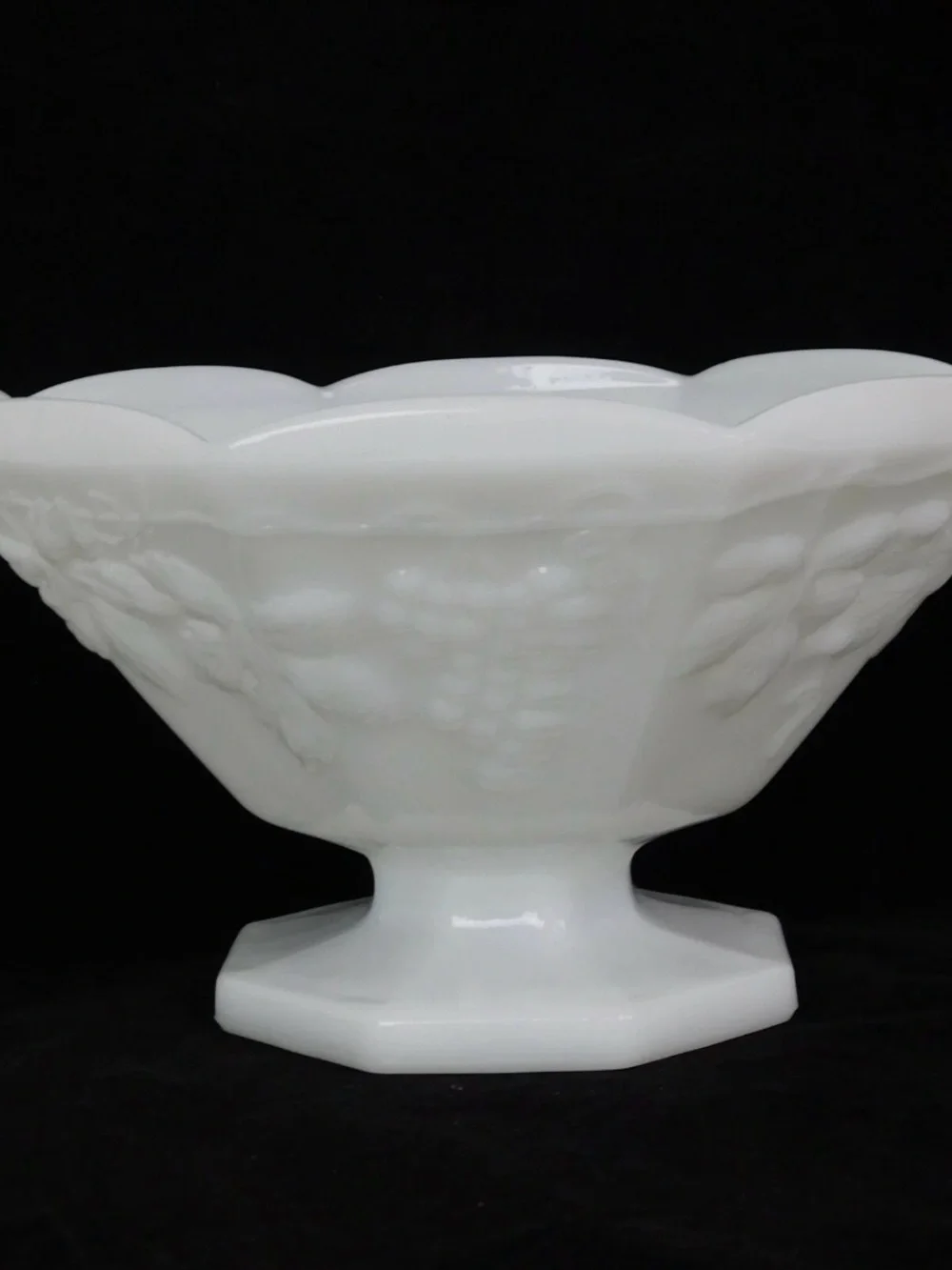 Anchor Hocking White Milk Glass Fruit Motif Pedestal Bowl